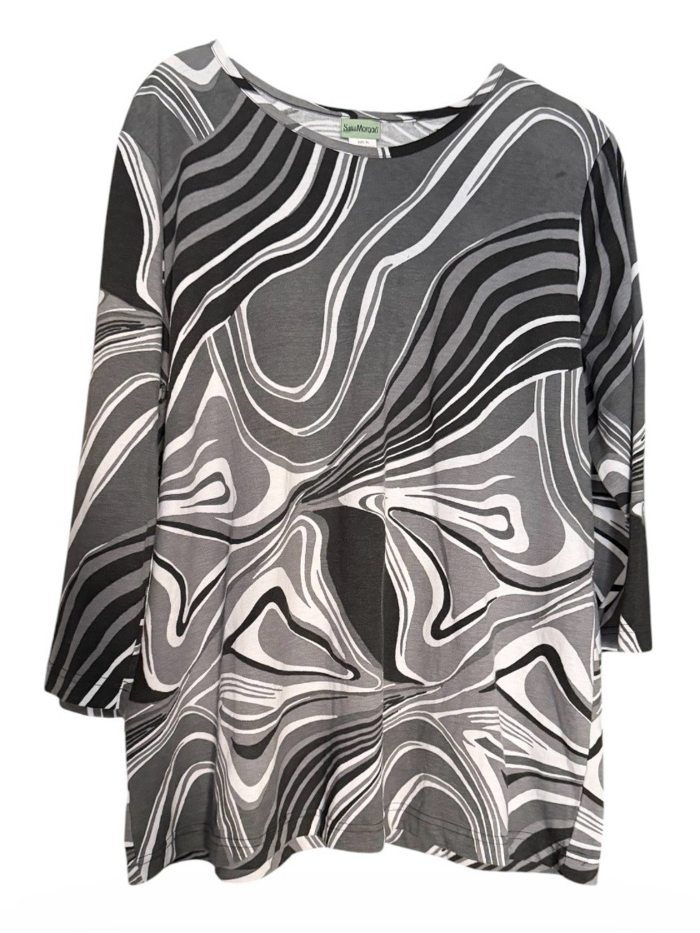 Sara Morgan Women’s Black & Gray Swirl Print 3/4 LengthSleeve Top